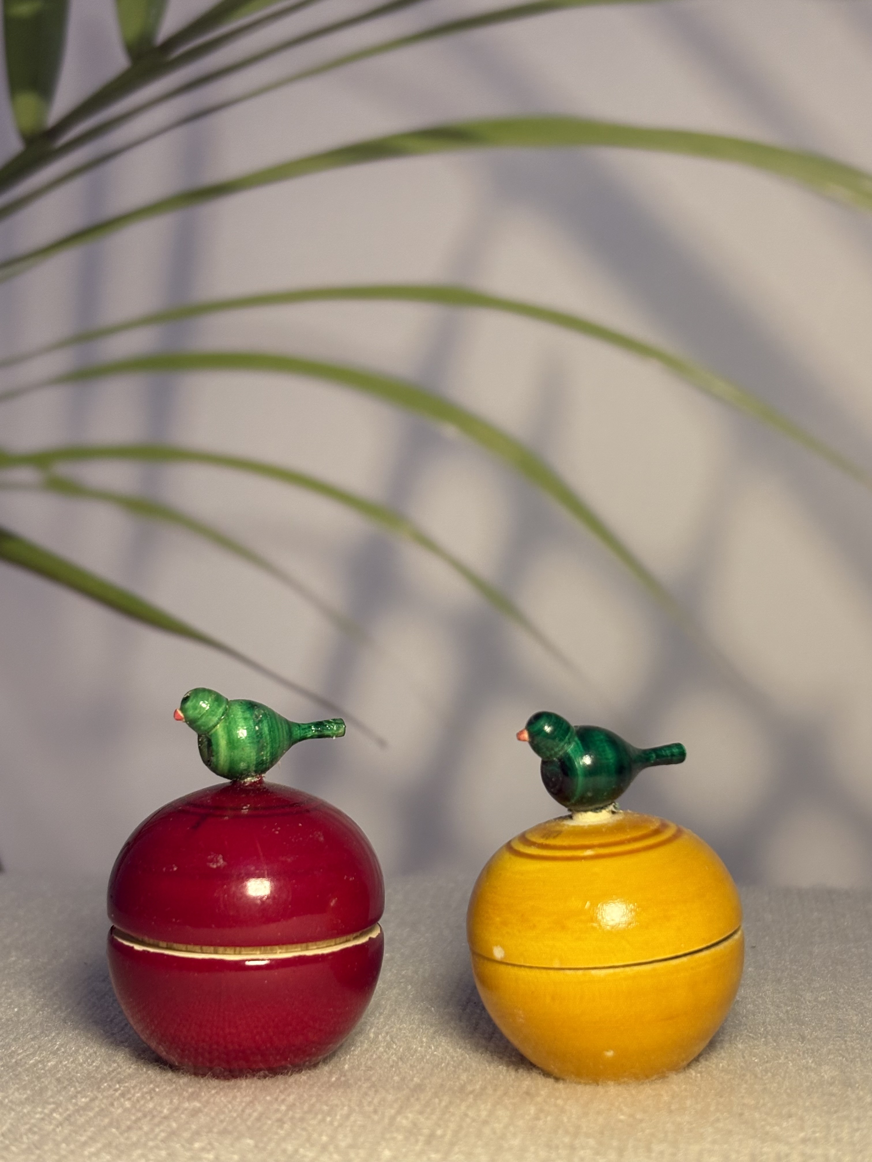 Handcrafted Wooden Bird on Kumkum Box Set